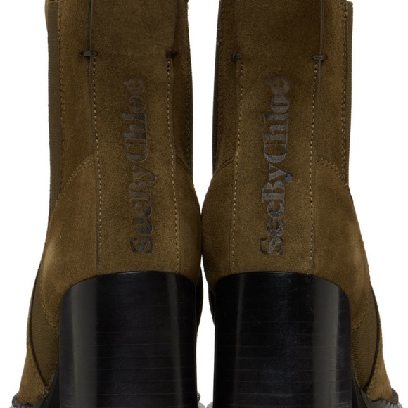 BNWOT- See by Chloé Mallory High Heel Ankle Boots Leather Suede Khaki Brown (36) - Picture 11 of 11